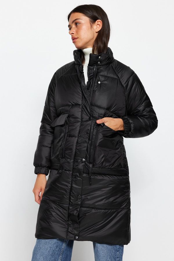 Trendyol Trendyol Black Oversize Quilted Water Repellent Long Quilted Inflatable Coat