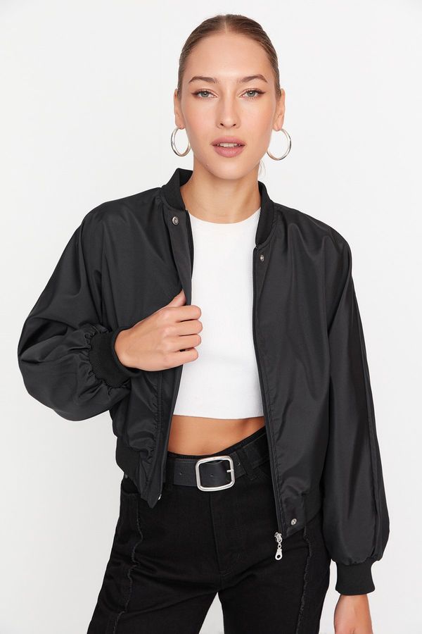 Trendyol Trendyol Black Oversize Shirred Detail Waterproof Bomber Jacket Coat