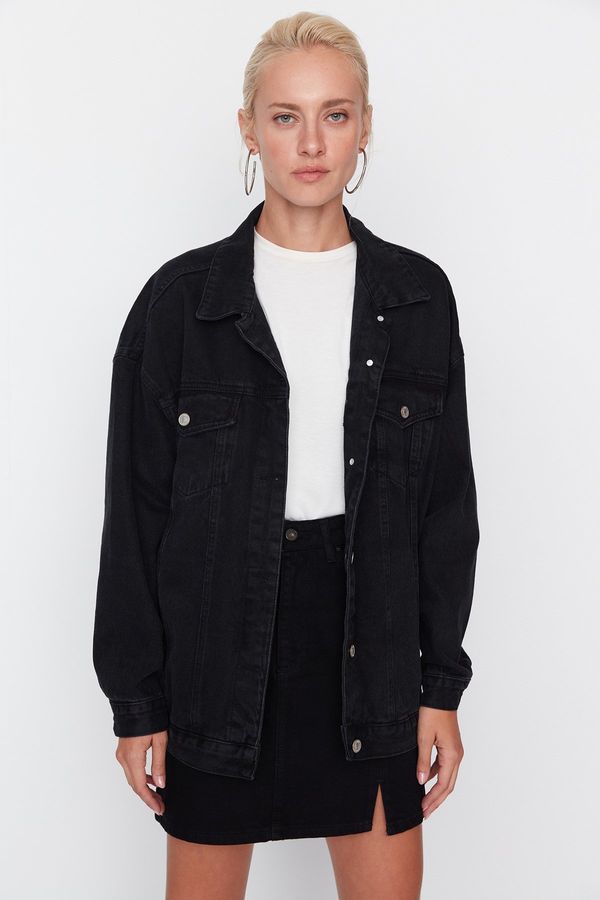 Trendyol Trendyol Black Oversize Trucker Denim Jacket