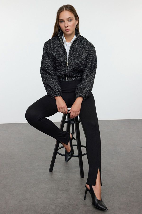 Trendyol Trendyol Black Oversize Tweed Bomber Thin Jacket Coat