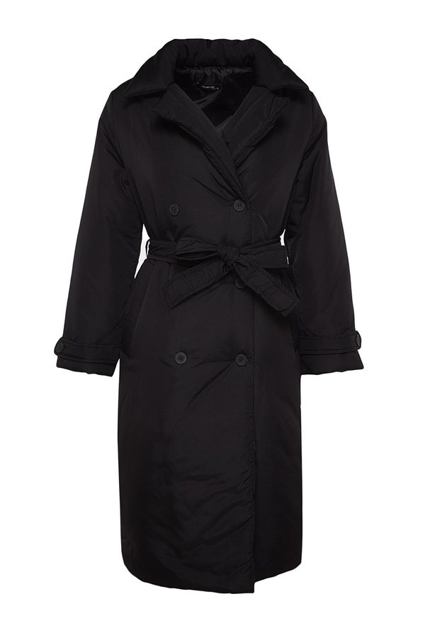 Trendyol Trendyol Black Oversize Wide-Cut Belted Long Quilted Coat