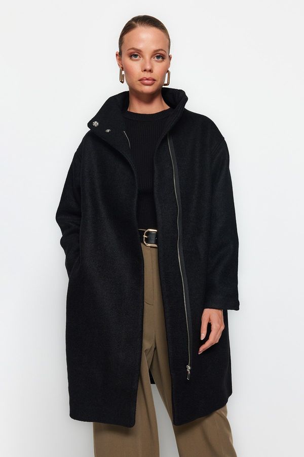 Trendyol Trendyol Black Oversize Wide Cut Long Stitched Coat