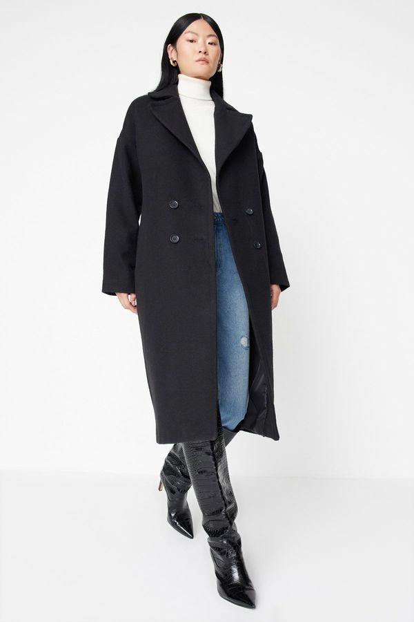 Trendyol Trendyol Black Oversize Wide Cut Long Wool Cachet Coat