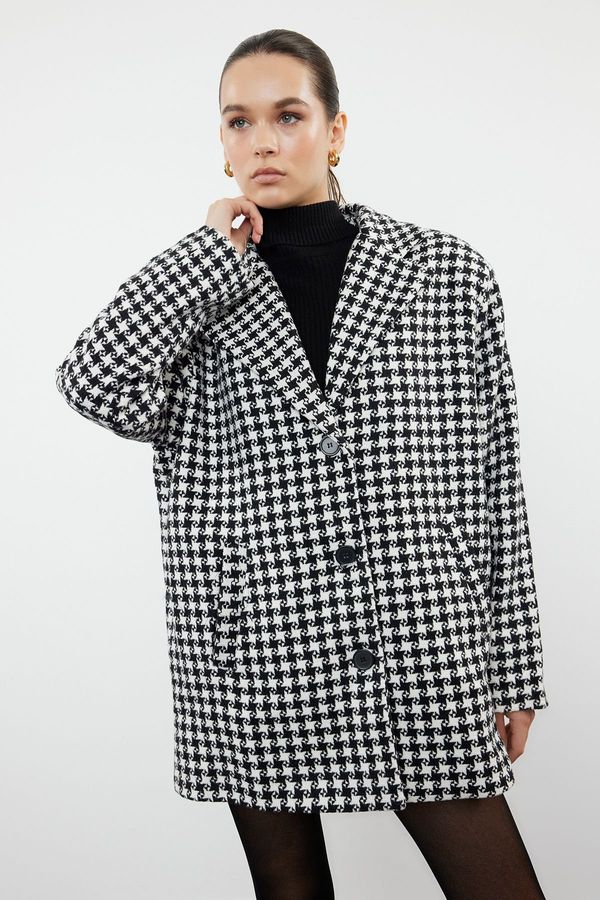 Trendyol Trendyol Black Oversize Wool Wide Cut Houndstooth Coat