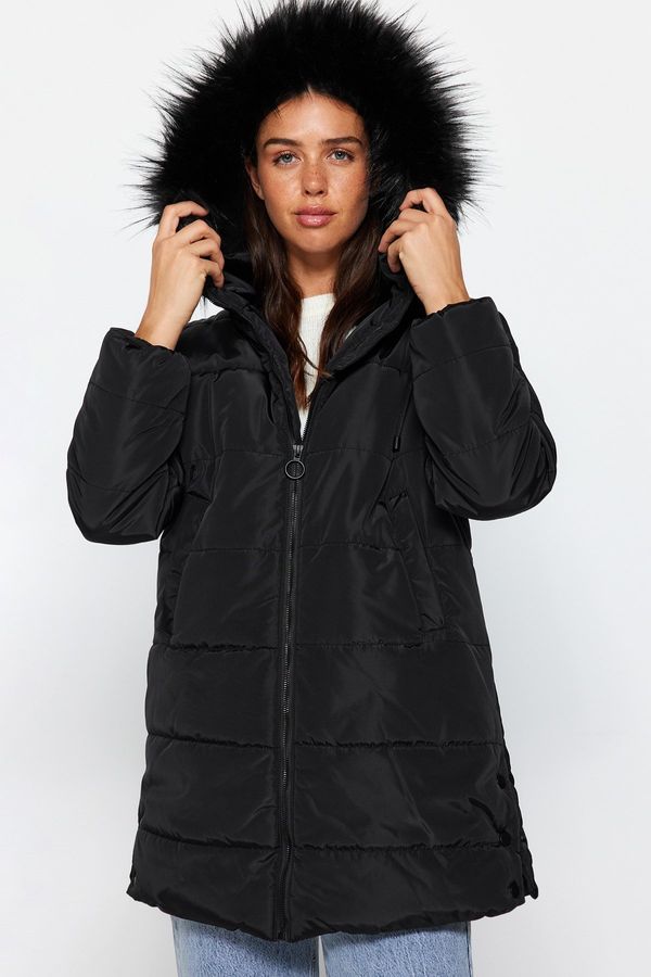 Trendyol Trendyol Black Oversized Fur Hooded Waterproof Parka Quilted Down Jacket