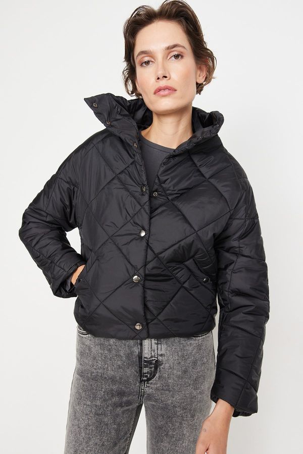Trendyol Trendyol Black Oversized Stand Up Collar Quilted Coat