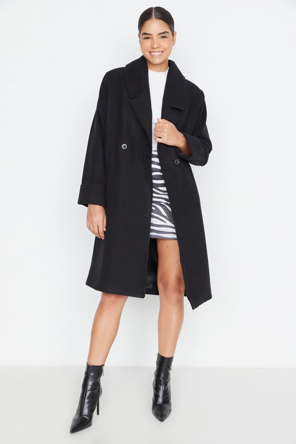 Trendyol Trendyol Black Oversized Wide Collar Detailed Stamped Coat