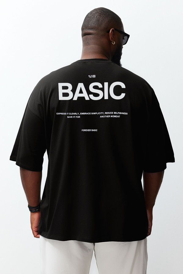 Trendyol Trendyol Black Oversize/Wide Cut Crew Neck Back Print Large Size T-Shirt
