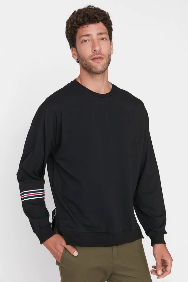 Trendyol Trendyol Black Oversize/Wide Cut Crew Neck Striped Sweatshirt