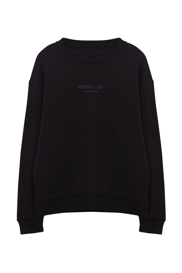 Trendyol Trendyol Black Oversize/Wide Cut Embossed Text Printed Sweatshirt