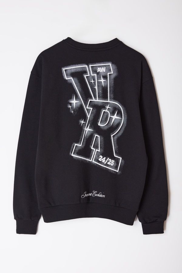 Trendyol Trendyol Black Oversize/Wide Cut Letter Printed Sweatshirt