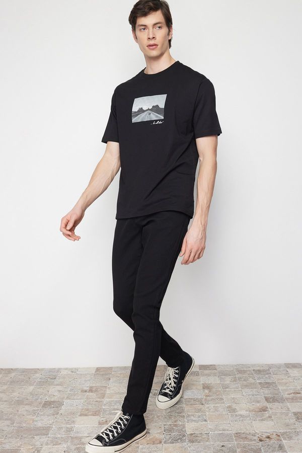Trendyol Trendyol Black Oversize/Wide Cut Photo Print 100% Cotton T-shirt