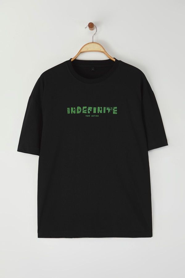 Trendyol Trendyol Black Oversize/Wide Cut Printed Thick 100% Cotton T-Shirt