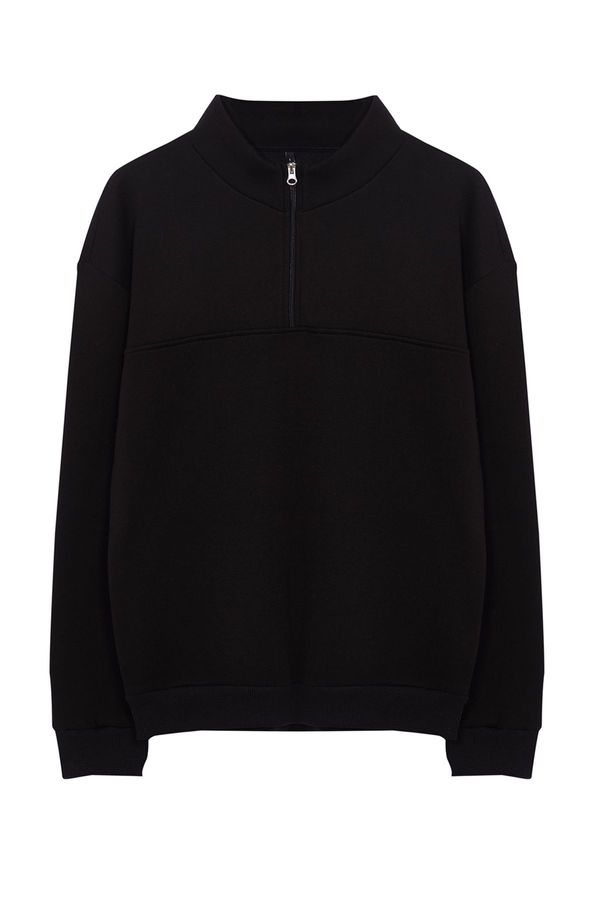 Trendyol Trendyol Black Oversize/Wide Cut Stand Collar Zippered Basic Sweatshirt