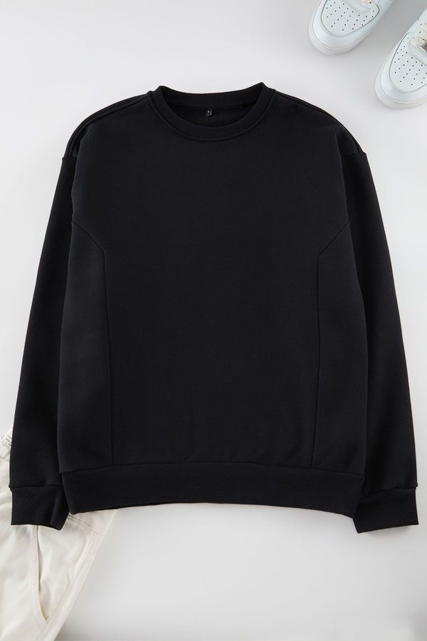 Trendyol Trendyol Black Oversize/Wide Cut Stitch Detail Thick Sweatshirt