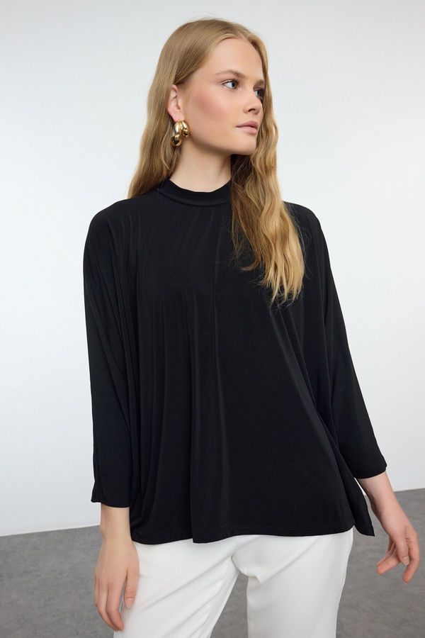 Trendyol Trendyol Black Oversize/Wide Fit Crew Neck Stretchy Knitted Blouse