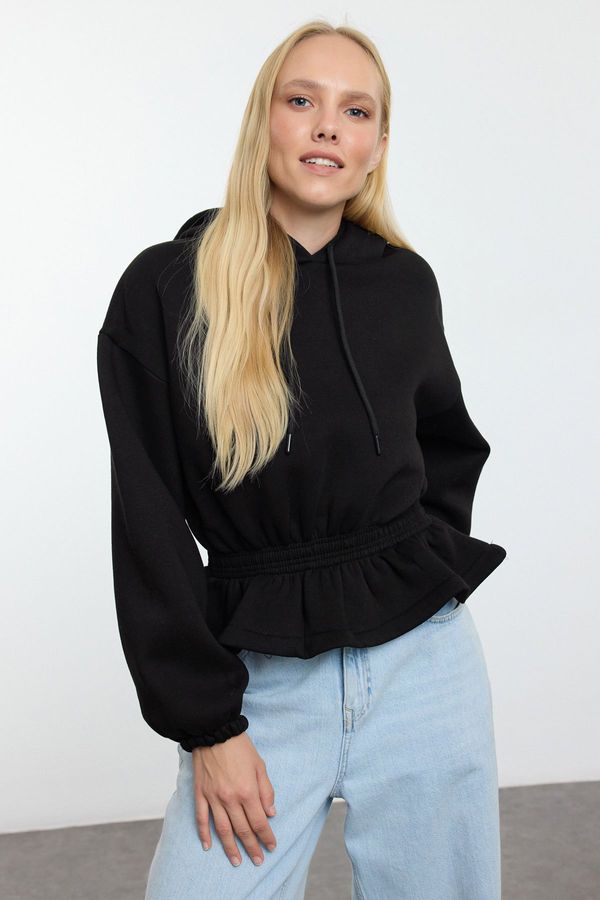 Trendyol Trendyol Black Oversize/Wide Gather Detailed Thick Inside Fleece Knitted Sweatshirt