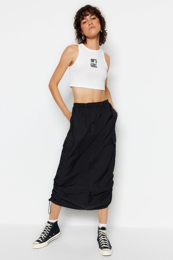 Trendyol Trendyol Black Parachute Fabric Side Adjustable Gathered Midi Length Woven Skirt