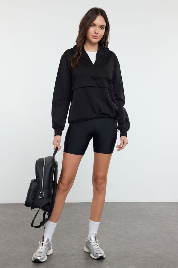 Trendyol Trendyol Black Parachute Garnish Zippered Eyelet Detailed Stoppered Knitted Sweatshirt