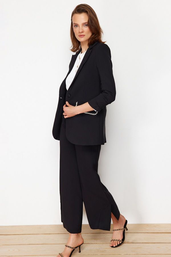 Trendyol Trendyol Black Pearl Detailed Crepe Jacket Trousers Woven Bottom Top Set