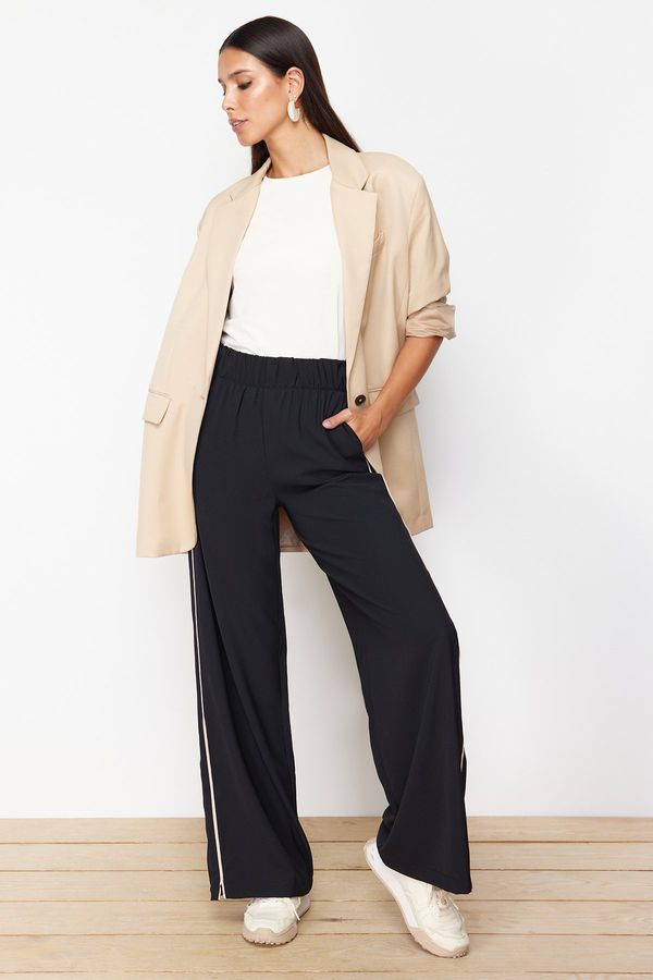 Trendyol Trendyol Black Piping Leg Zipper Detail Wide Leg/Wide Leg Woven Sweatpants