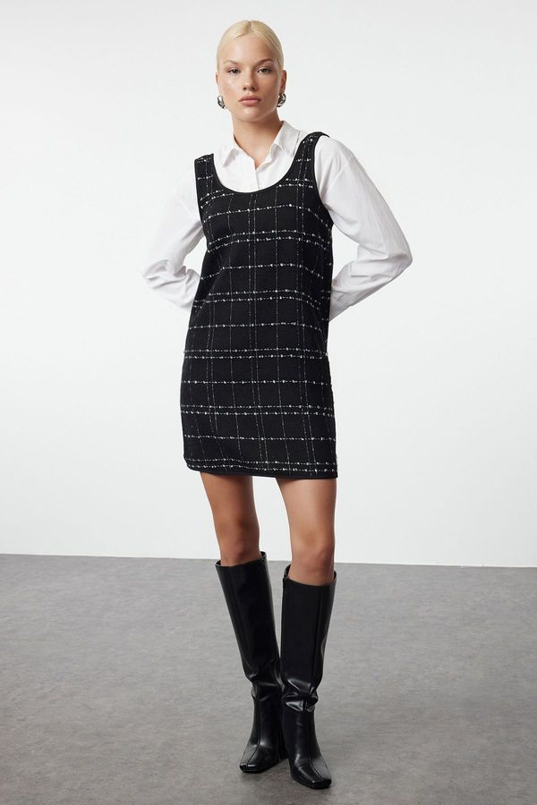 Trendyol Trendyol Black Plaid / Checkered Mini Tweed Vest Woven Dress