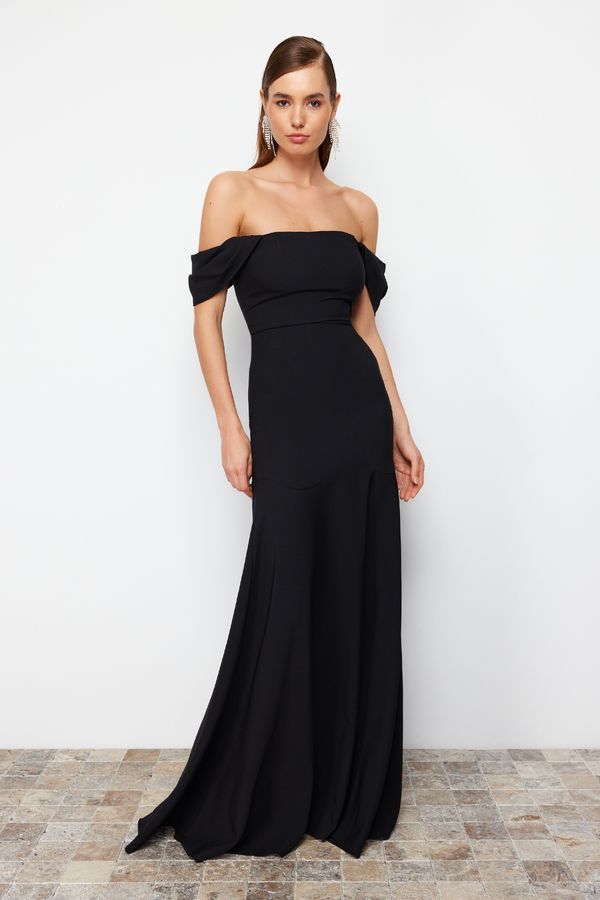 Trendyol Trendyol Black Plain Fitted Woven Evening Dress & Prom Dress