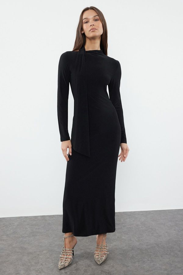 Trendyol Trendyol Black Plain Halter Neck Fitted Flexible Maxi Knitted Dress