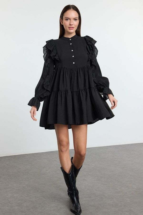 Trendyol Trendyol Black Plain Lace Detailed Mini Woven Dress