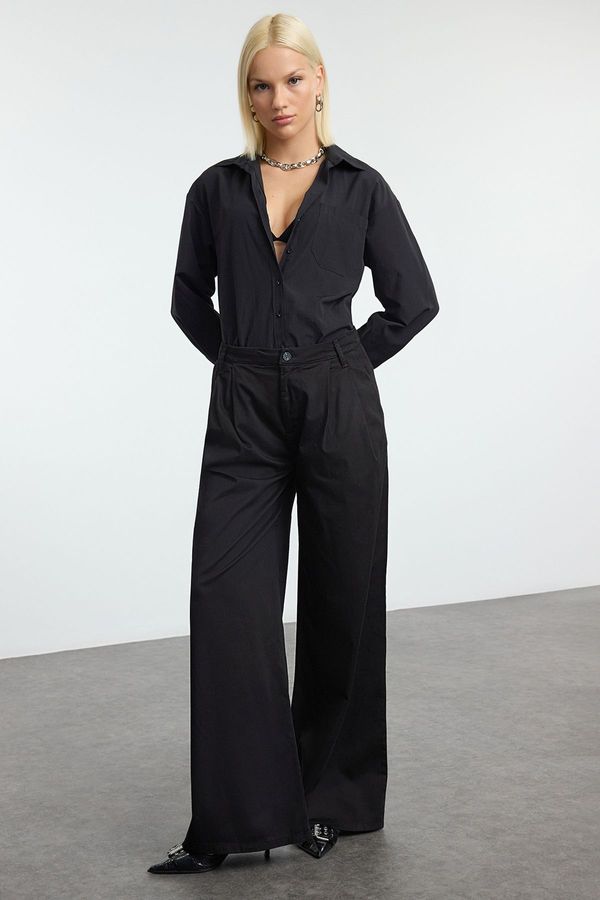 Trendyol Trendyol Black Pleated High Waist Wide Leg Trousers