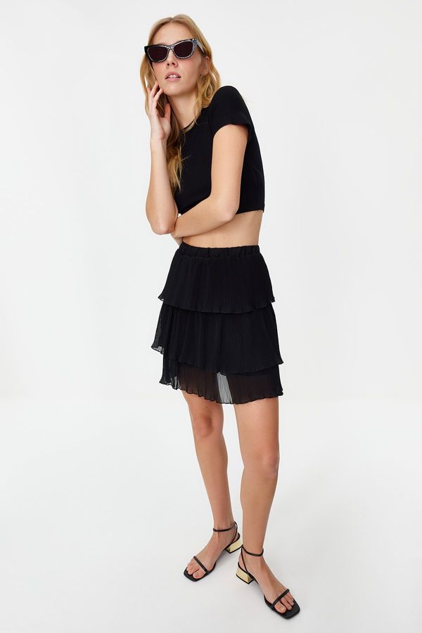 Trendyol Trendyol Black Pleated Skirt Ruffled Chiffon Mini Woven Skirt