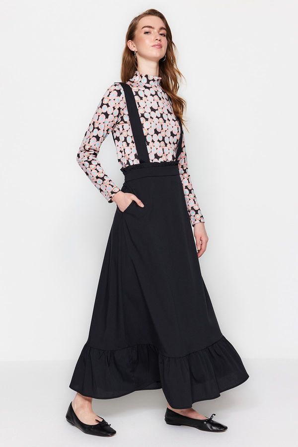 Trendyol Trendyol Black Pleated Skirt With Straps, Woven Gilet Dress