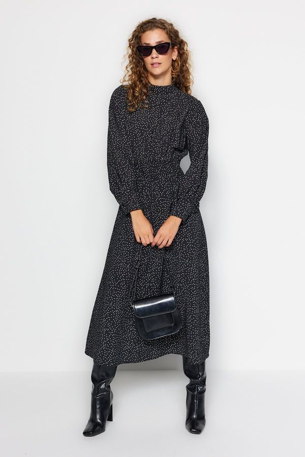 Trendyol Trendyol Black Polka Dot Knitted Dress with Gipe Detail on the Waist