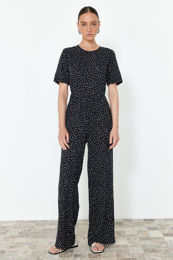 Trendyol Trendyol Black Polka Dot Patterned Viscose Maxi Woven Jumpsuit