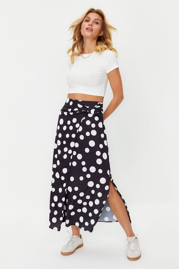 Trendyol Trendyol Black Polka Dot Slit Detailed Satin Maxi Length Woven Skirt
