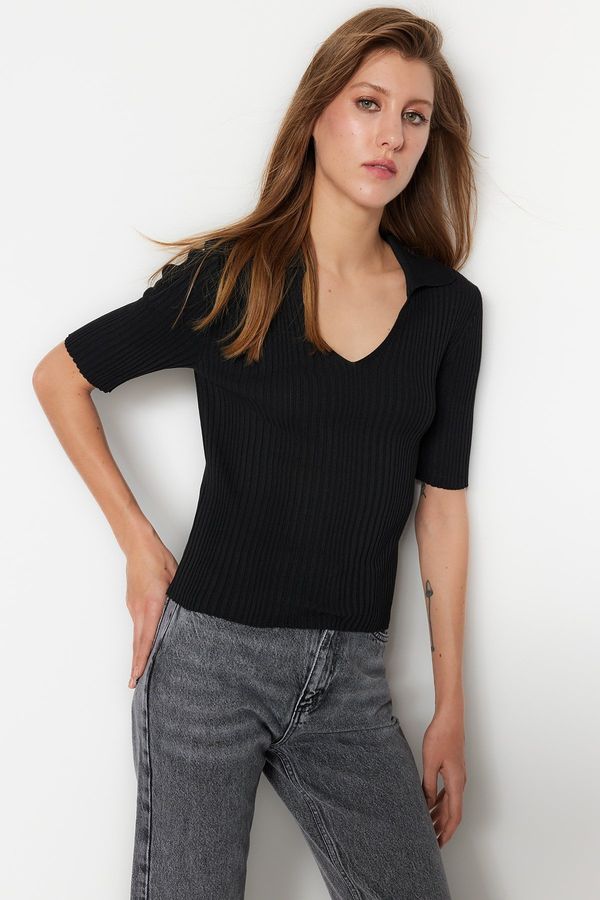 Trendyol Trendyol Black Polo Collar Basic Knitwear Sweater