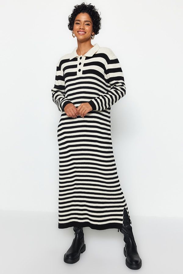 Trendyol Trendyol Black Polo Neck Striped Knitwear Dress