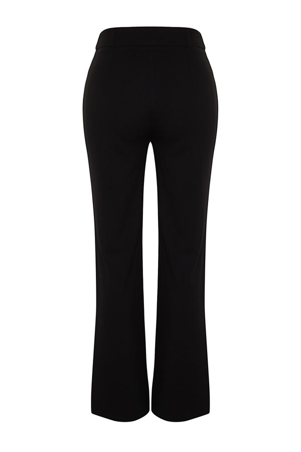 Trendyol Trendyol Black Premium High Waist Straight/Straight Cut Woven Ribbed Pants