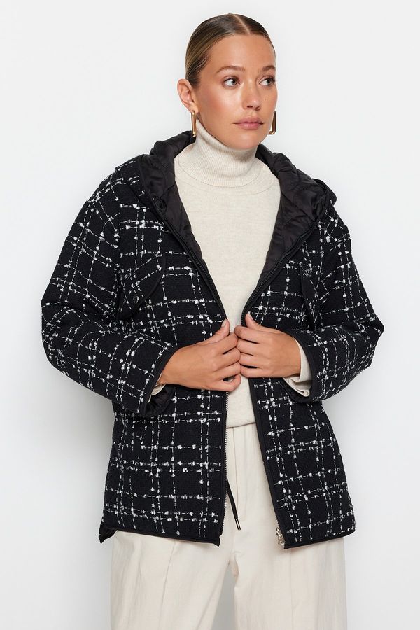 Trendyol Trendyol Black Premium Oversize Double-Sided Wearable Tweed Quilted Puffy Coat