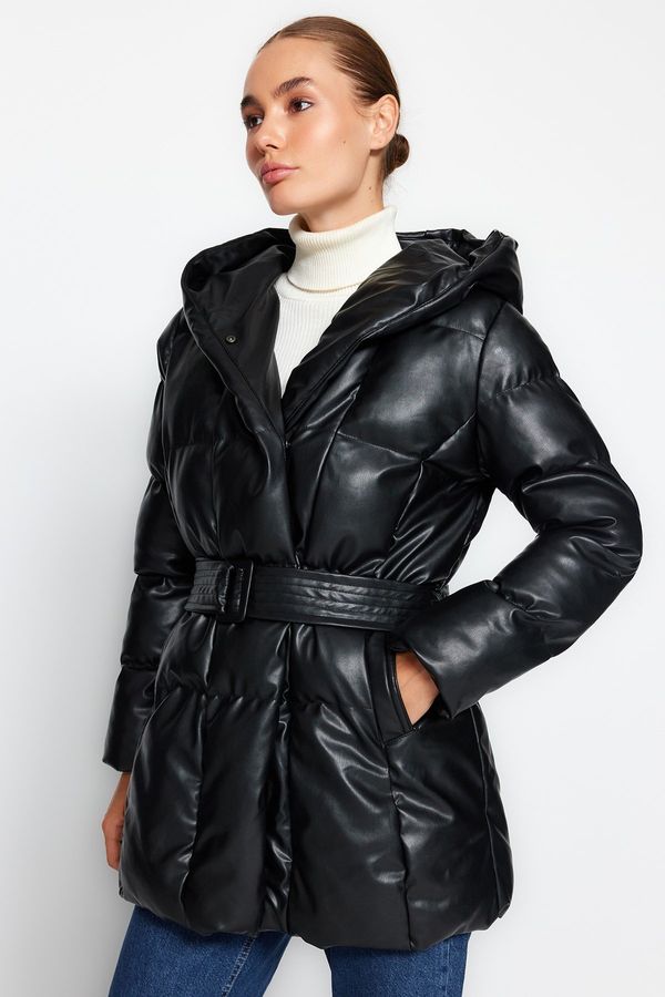 Trendyol Trendyol Black Premium Oversize Hooded Belted Puffer Jacket