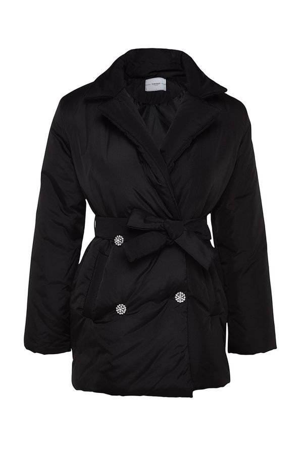 Trendyol Trendyol Black Premium Oversized Belted Stone Button Detailed Water Repellent Quilted Inflatable Coat