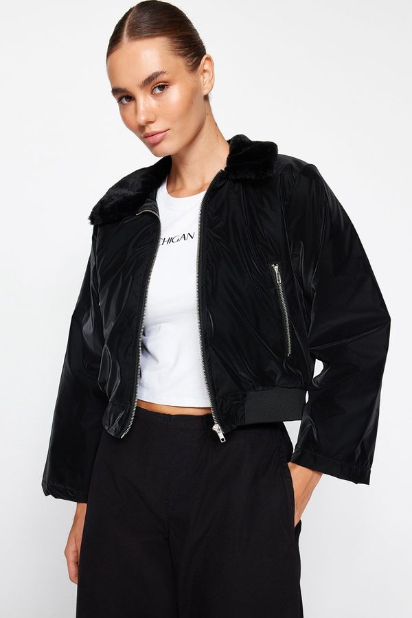 Trendyol Trendyol Black Premium Plush Bomber Quilted Coat