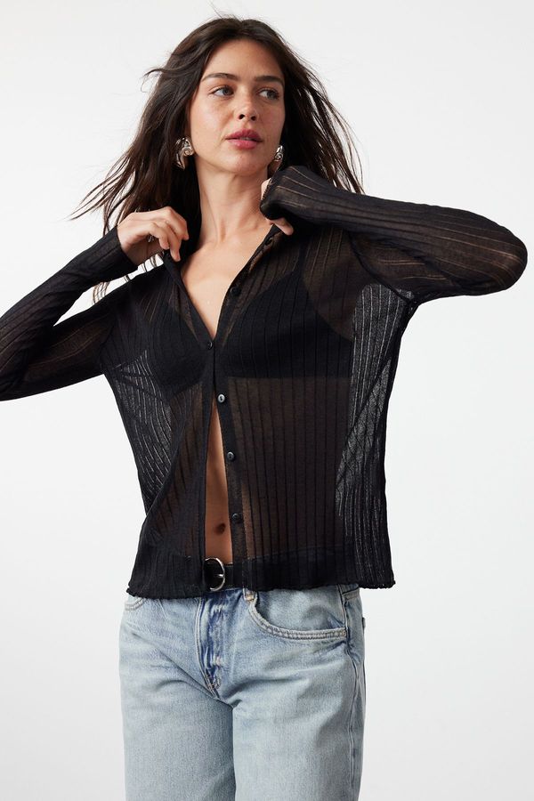 Trendyol Trendyol Black Premium Quality Transparent Look Knitwear Cardigan