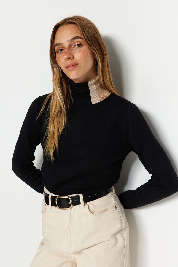 Trendyol Trendyol Black Premium/Special Thread Turtleneck Basic Knitwear Sweater