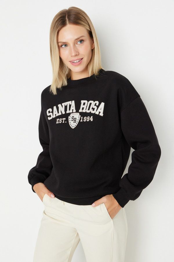 Trendyol Trendyol Black Printed Basic Knitted Sweatshirt with Fleece Inside