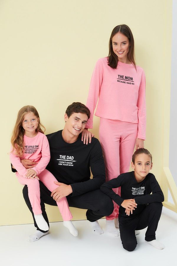 Trendyol Trendyol Black Printed Boy Knitted Family Combine Pajamas Set