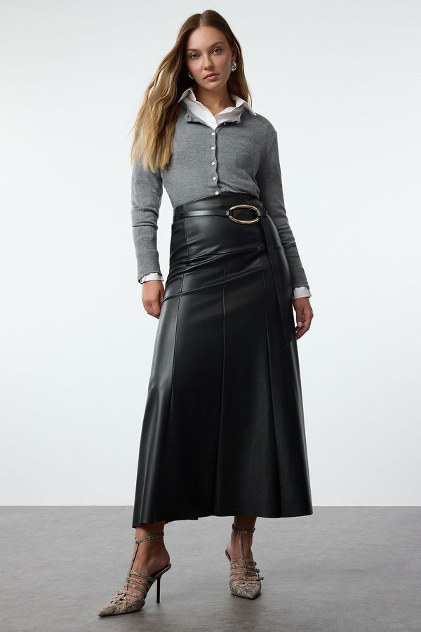 Trendyol Trendyol Black PU/Faux Leather A-Line/A-Line Form Maxi Skirt