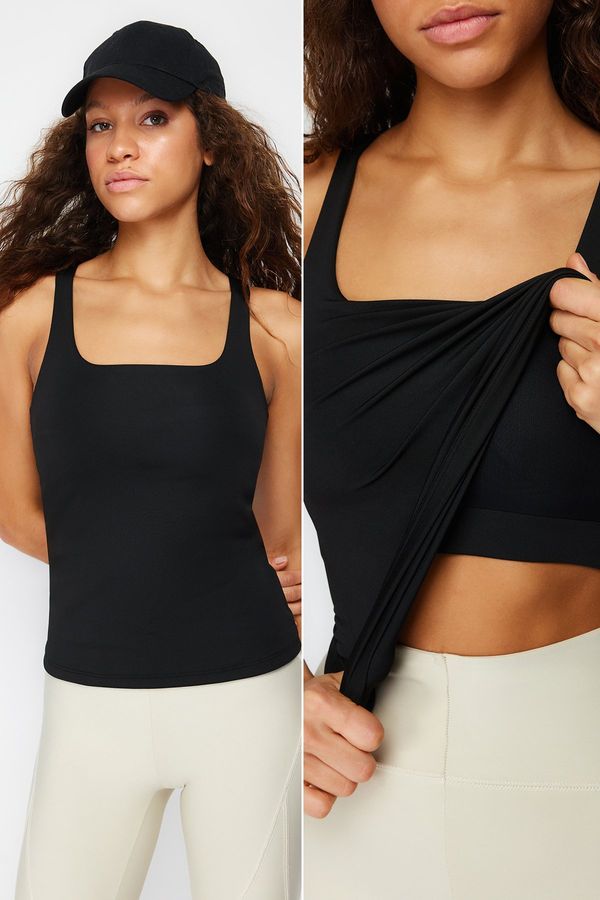 Trendyol Trendyol Black Recovery 2 Layers With Pad Inside Sports Bra Square Collar Knitted Sports Top/Blouse