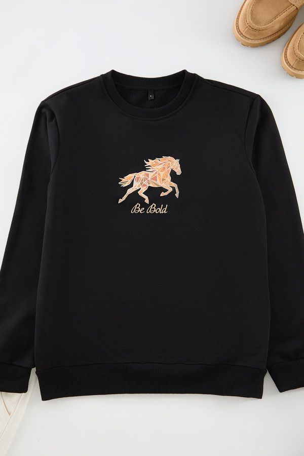 Trendyol Trendyol Black Regular Cut Animal Printed Sweatshirt