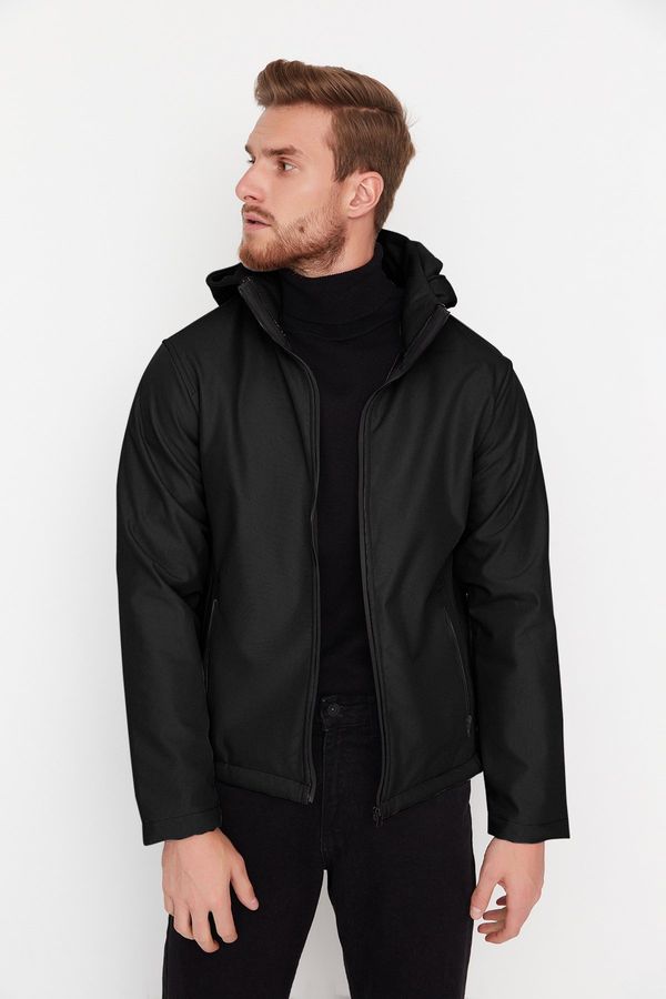 Trendyol Trendyol Black Regular Fit Removable Hooded Outdoor Softshell Technical Fabric Coat